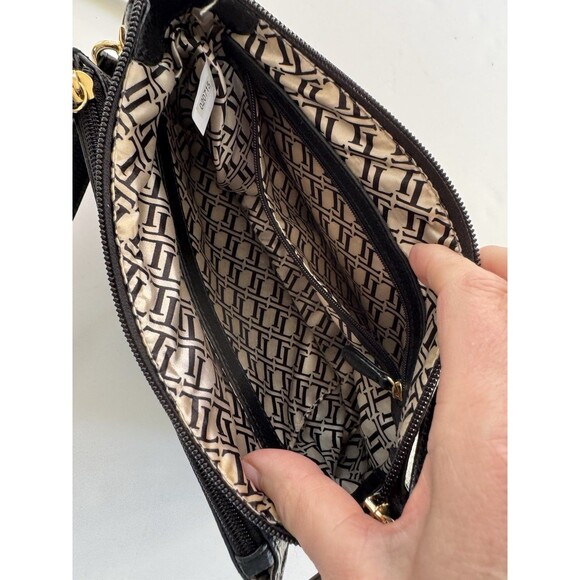 Tignanello Black Leather Crossbody Bag Adjustable Strap Gold Hardware - Picture 9 of 13